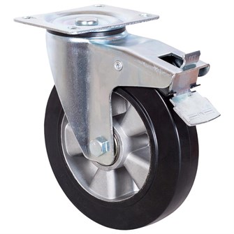 Колесо большегрузное c черной резиной, с площ, поворотн, торм, алюмин.обод, ш/подш. 200мм (SCDLB 80) 21891