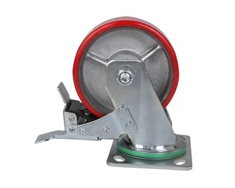 Большегрузное колесо с полиуретановой шинкой С-4102-DUS поворотное, с тормозом, г/п 350 кг 294