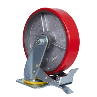 Большегрузное колесо с полиуретановой шинкой С-4102-DUS поворотное, с тормозом, г/п 1100 кг 297