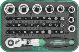 RD02040S Набор рукоятка трещоточная миниатюрная 1/4"DR со вставками-битами и головками торцевыми , 40 предметов 95734