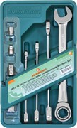 W45508S Набор ключей гаечных комбинированных трещоточных с аксессуарами на держателе, 10-19 мм, 8 предметов 102761